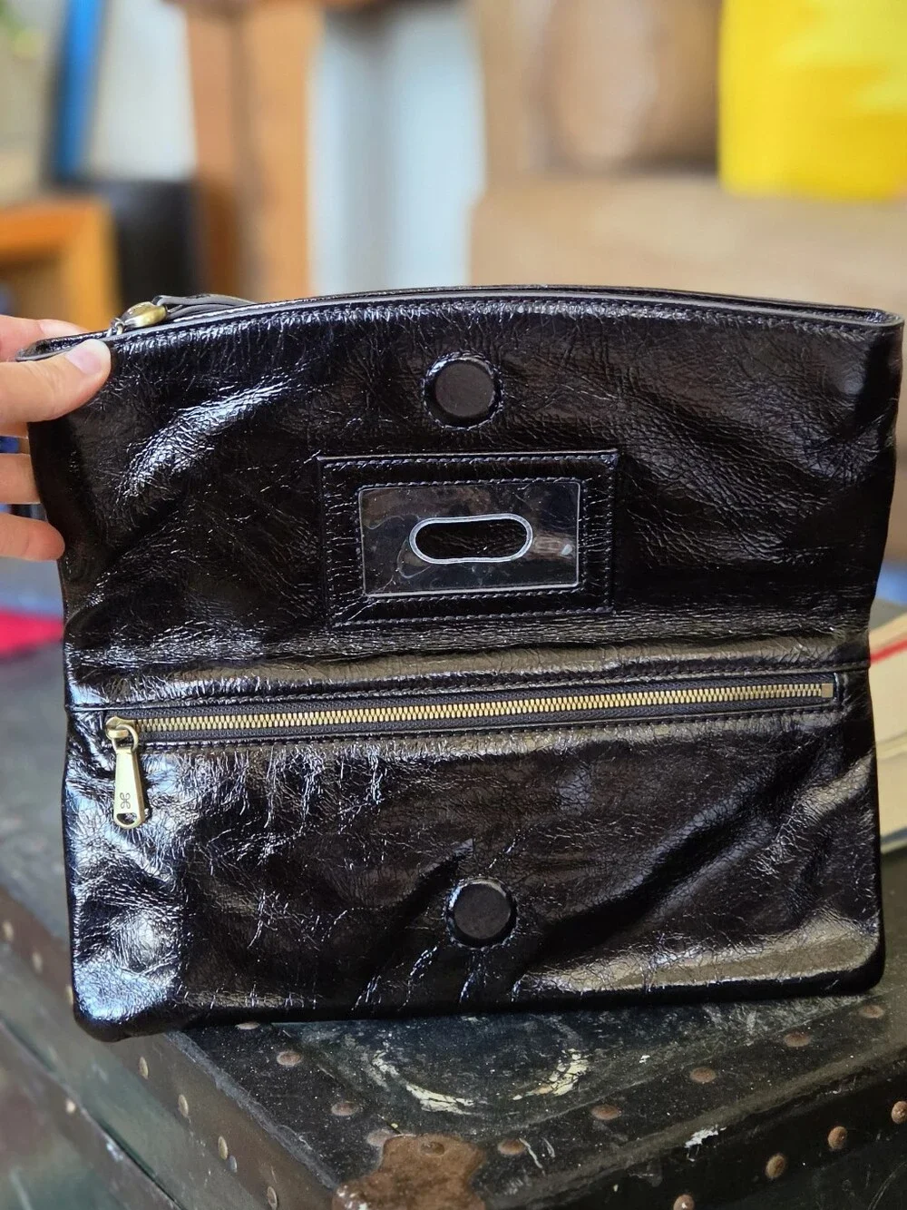 HOBO Zeal Black Leather Foldover Clutch